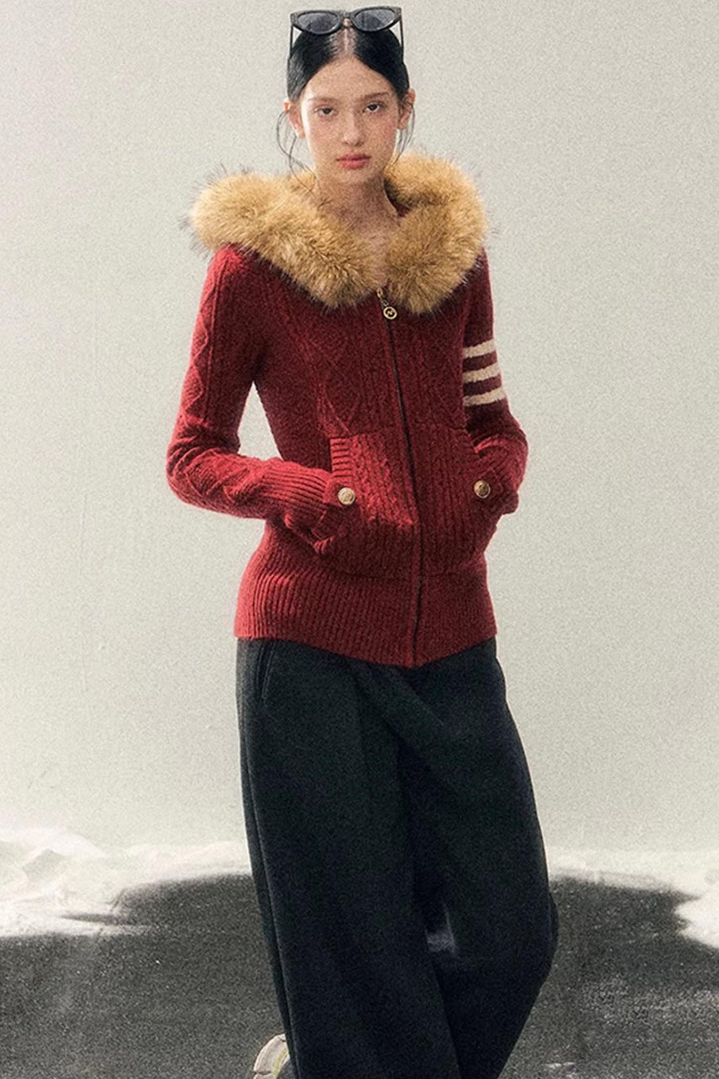 Hooded Cable Knit Sweater