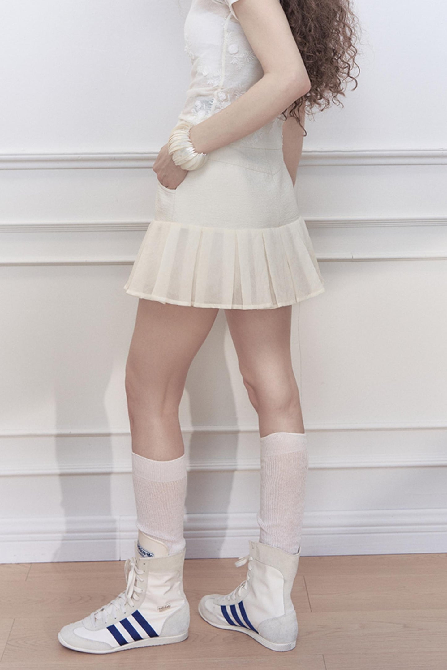 High-Waisted Pleated Mini Skirt