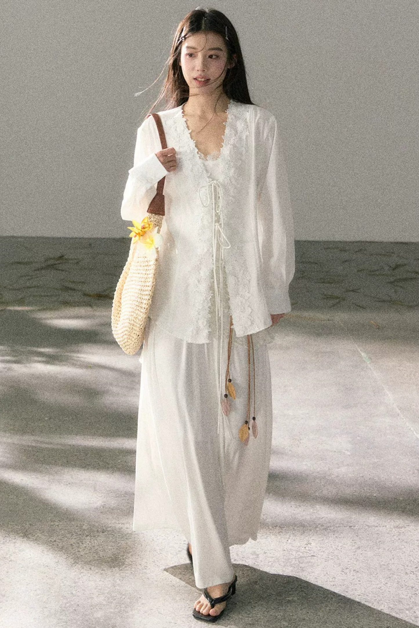 V-Neck Lace Tie Cardigan
