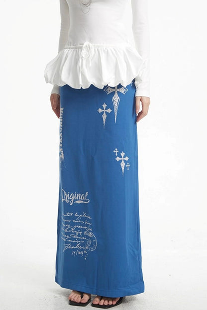 Vintage Cross Print Straight Skirt
