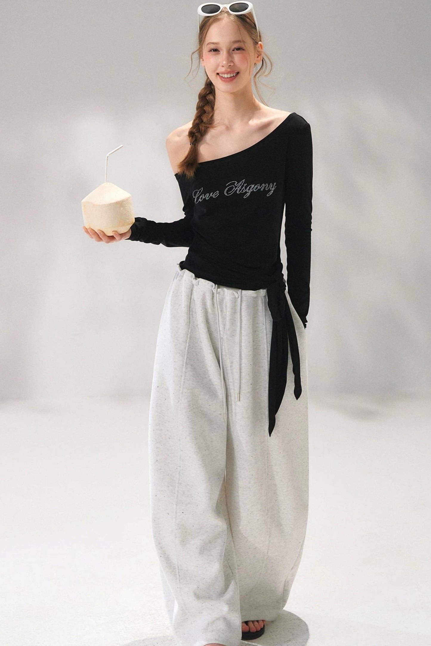 Rhinestone Elastic Waistband Pants