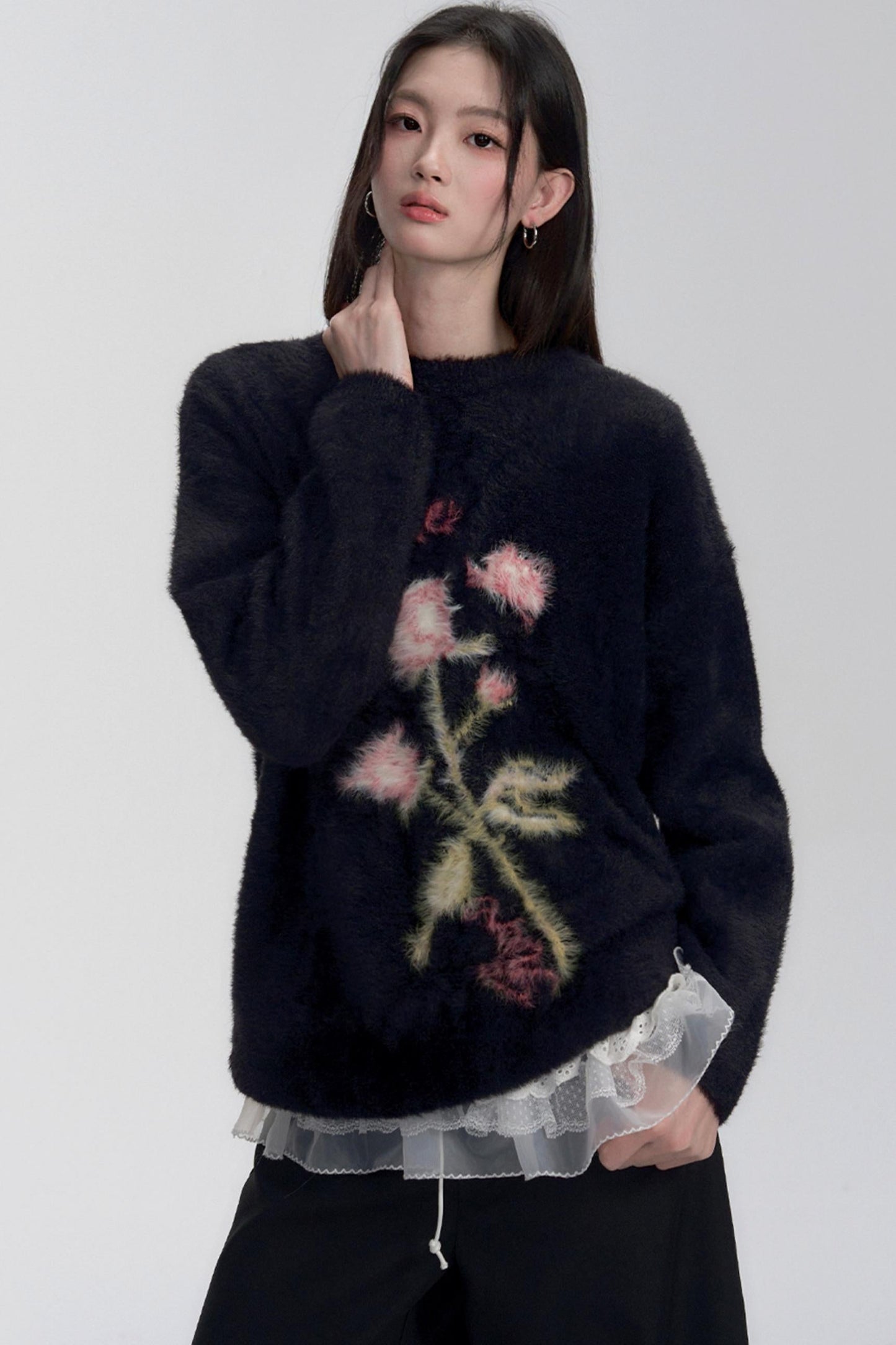 Weicher oversized Rosenpullover 