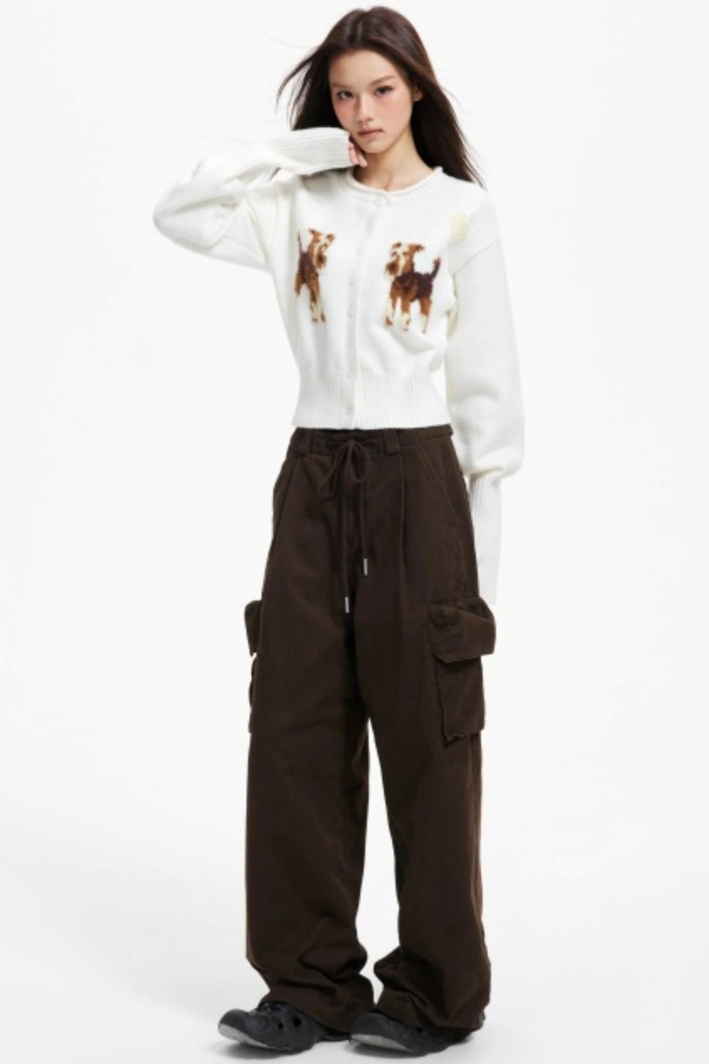 Puppy Jacquard Cropped Cardigan