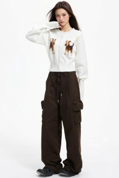 Puppy Jacquard Cropped Cardigan