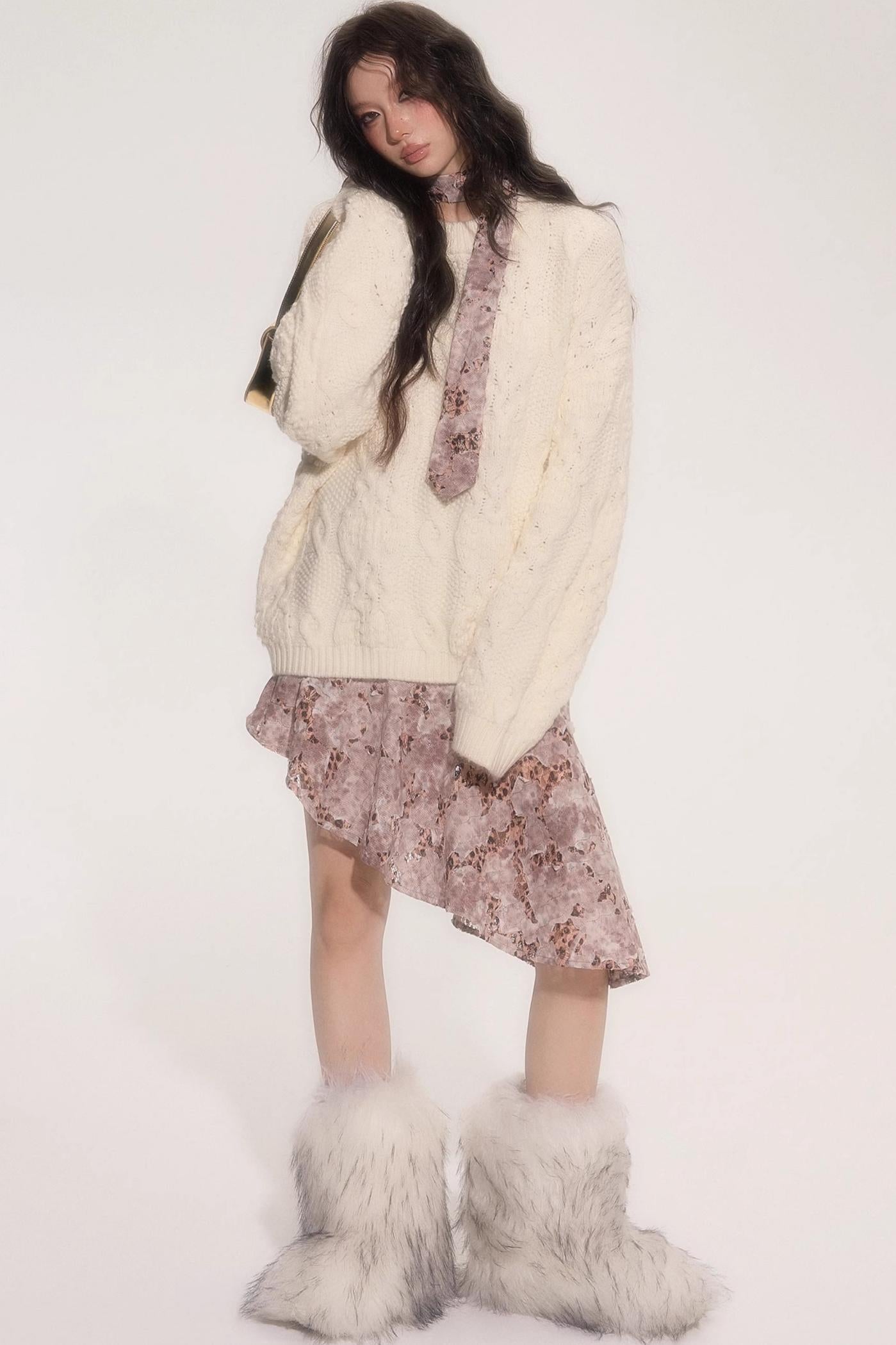 Leopard Patchwork Skirt With Tie Set-Up