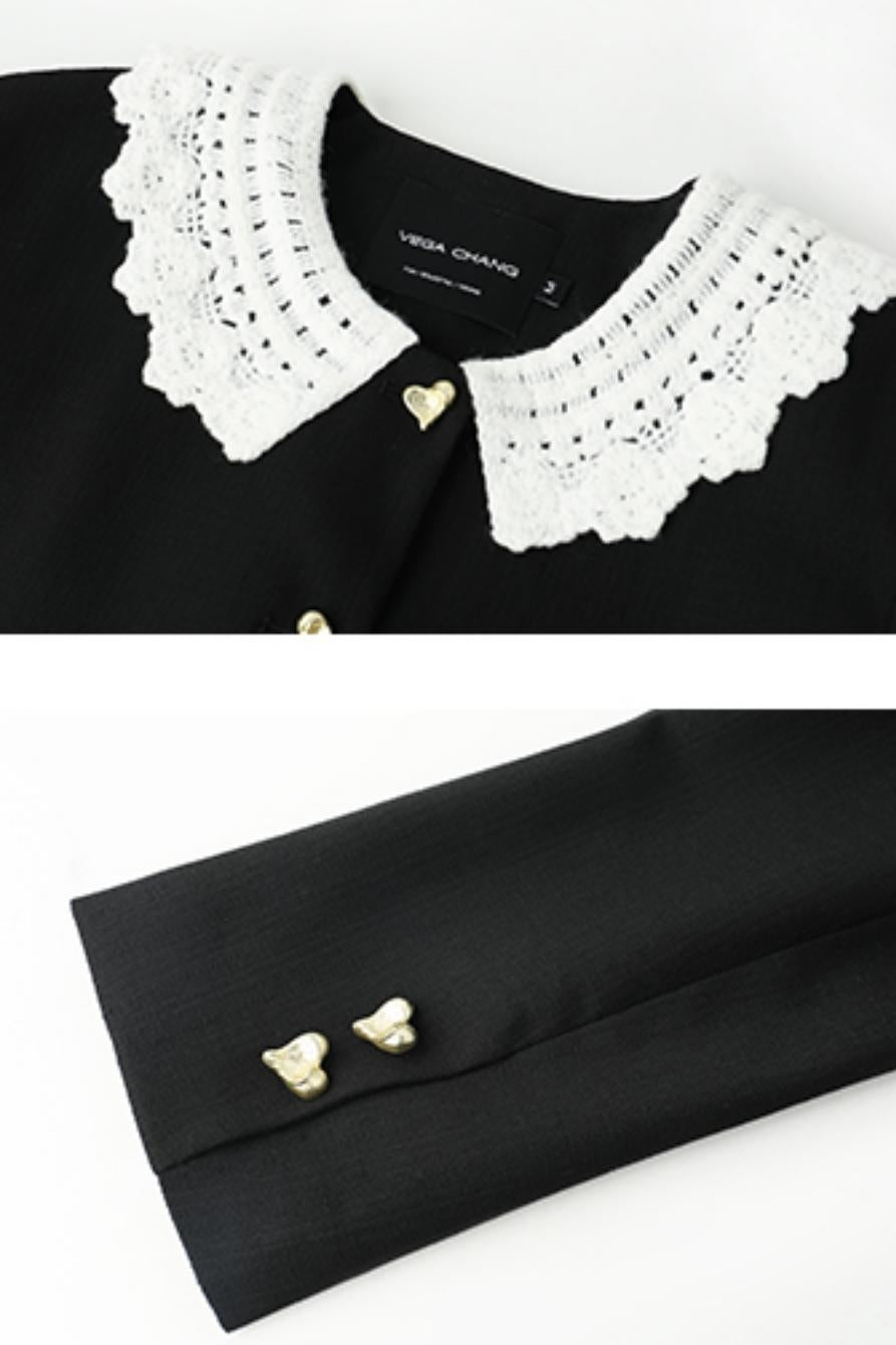 French Lace Collar Short Jacket Set-UP