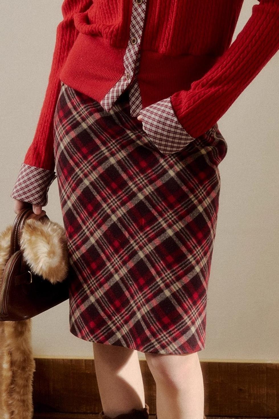 Vintage Plaid Midi Skirt