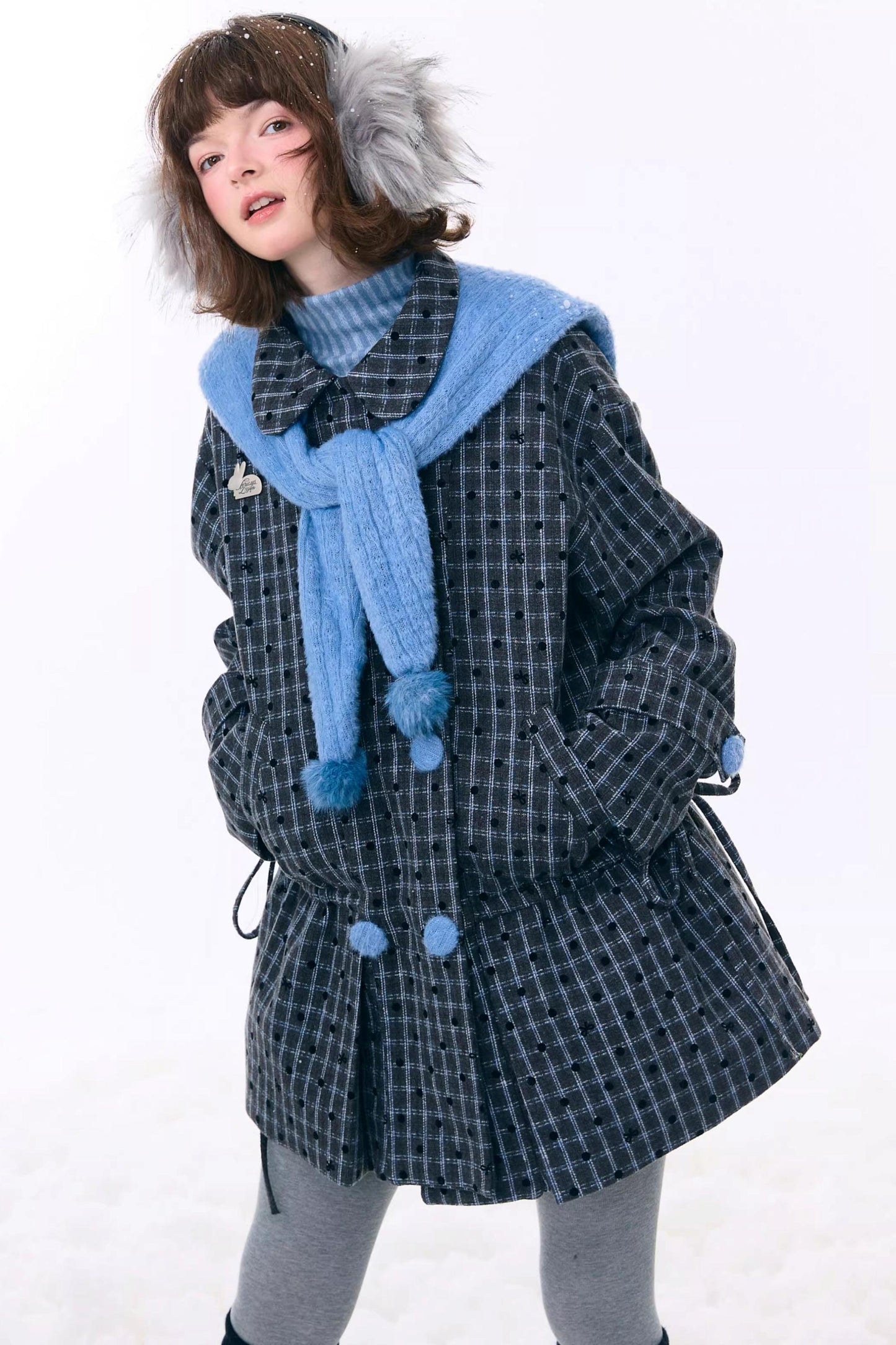 Dark Gray Plaid Wool Coat