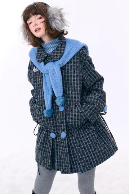 Dark Gray Plaid Wool Coat