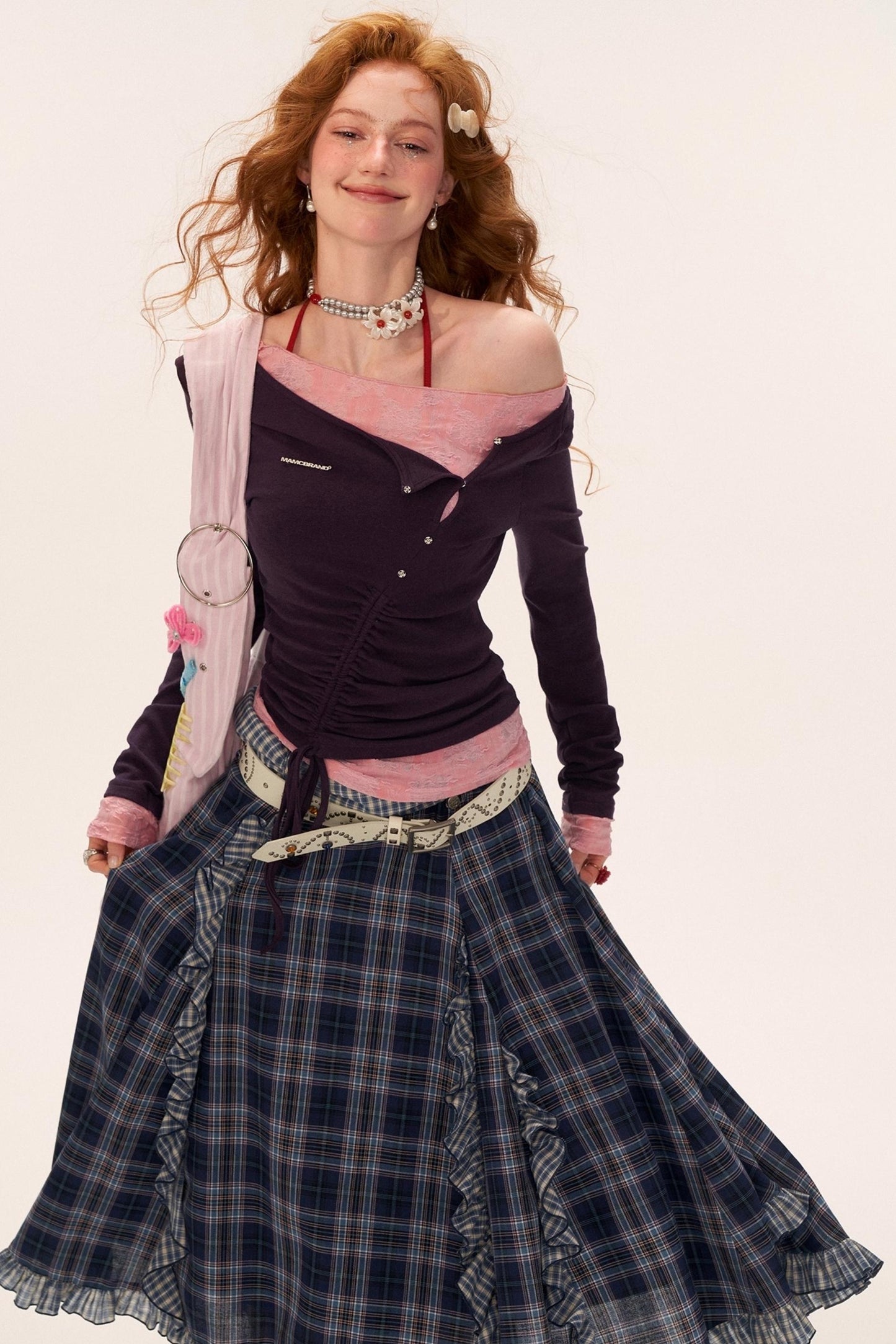 Slim Lace Sleeve T-Shirt