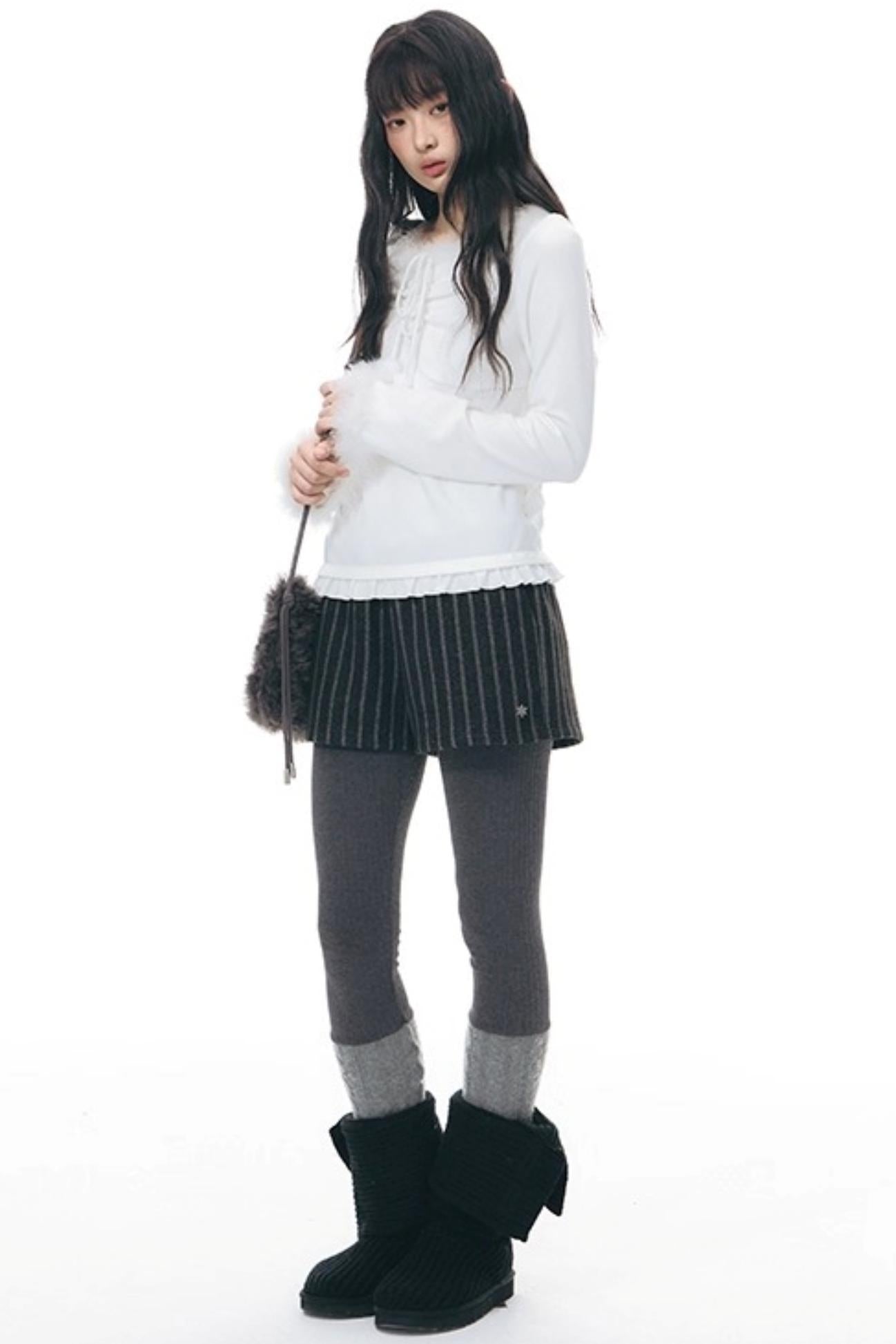 Patchwork Tweed Bootcut Shorts