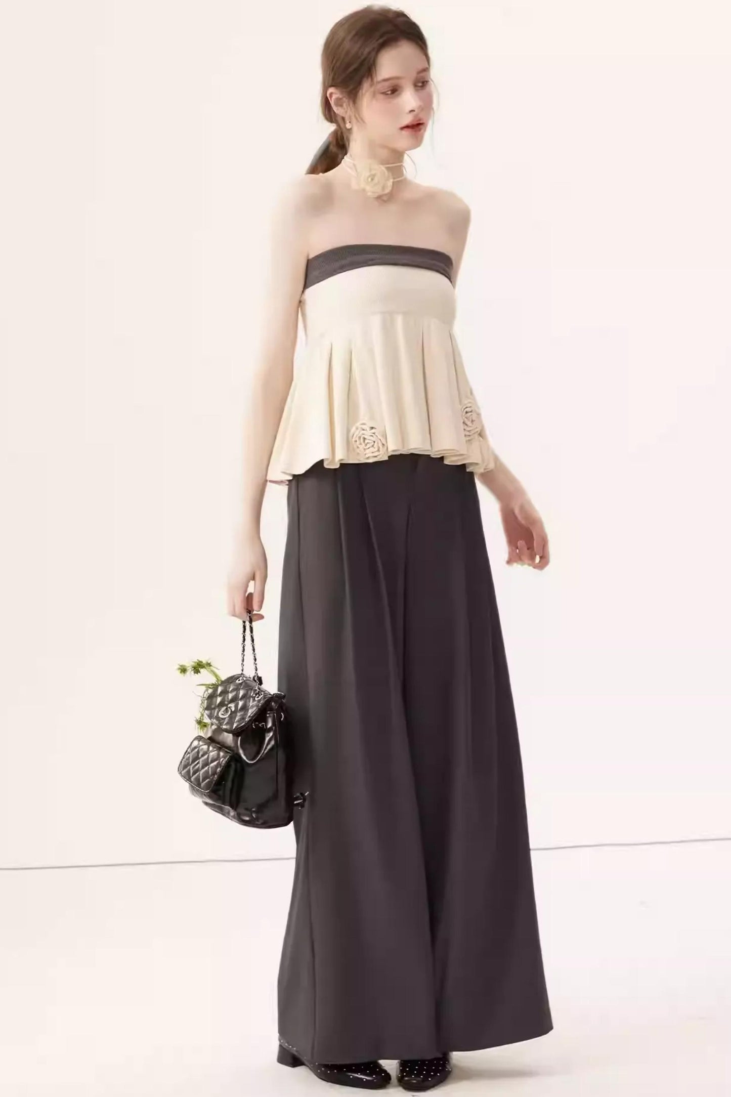 Gray High-Waisted Suit Pants