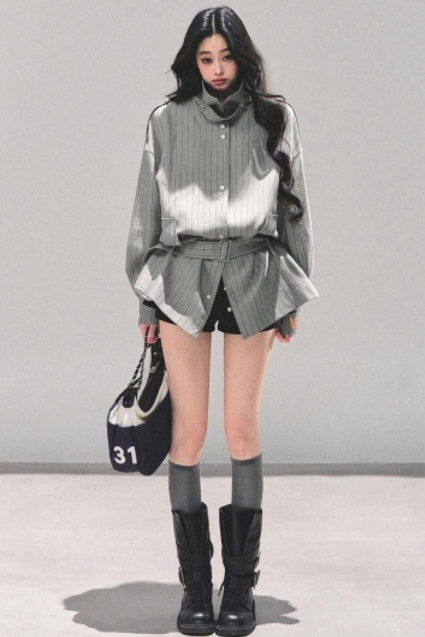 High-Neck Striped Jacket