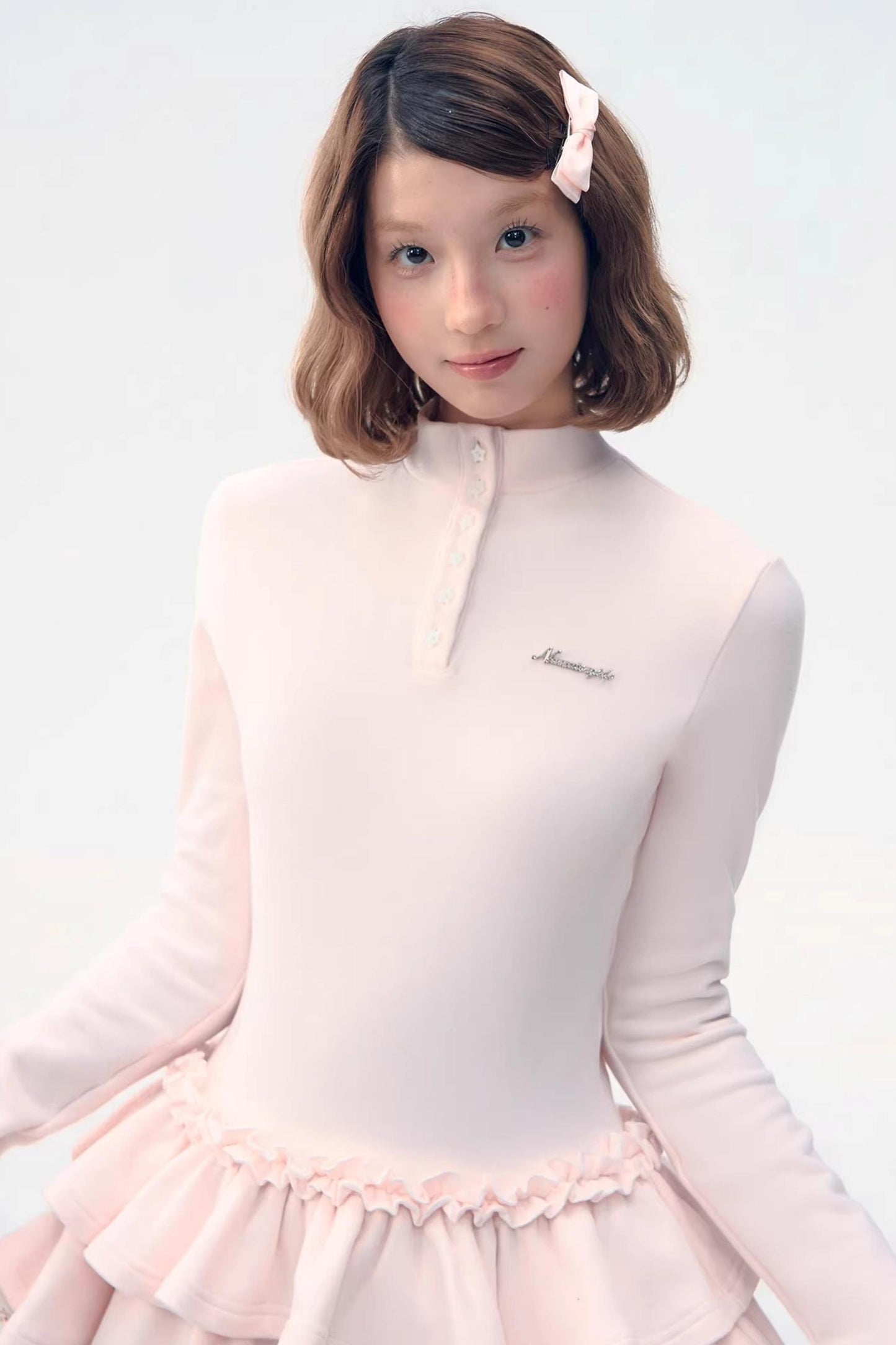 Six-Button Lace Hem Top