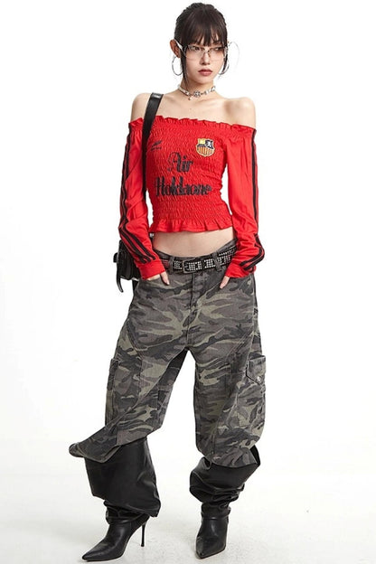 Pleats Elastic Sleeve T-Shirt