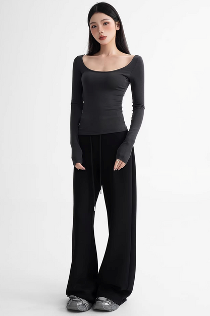 Wool Tencel Collarbone Sweater