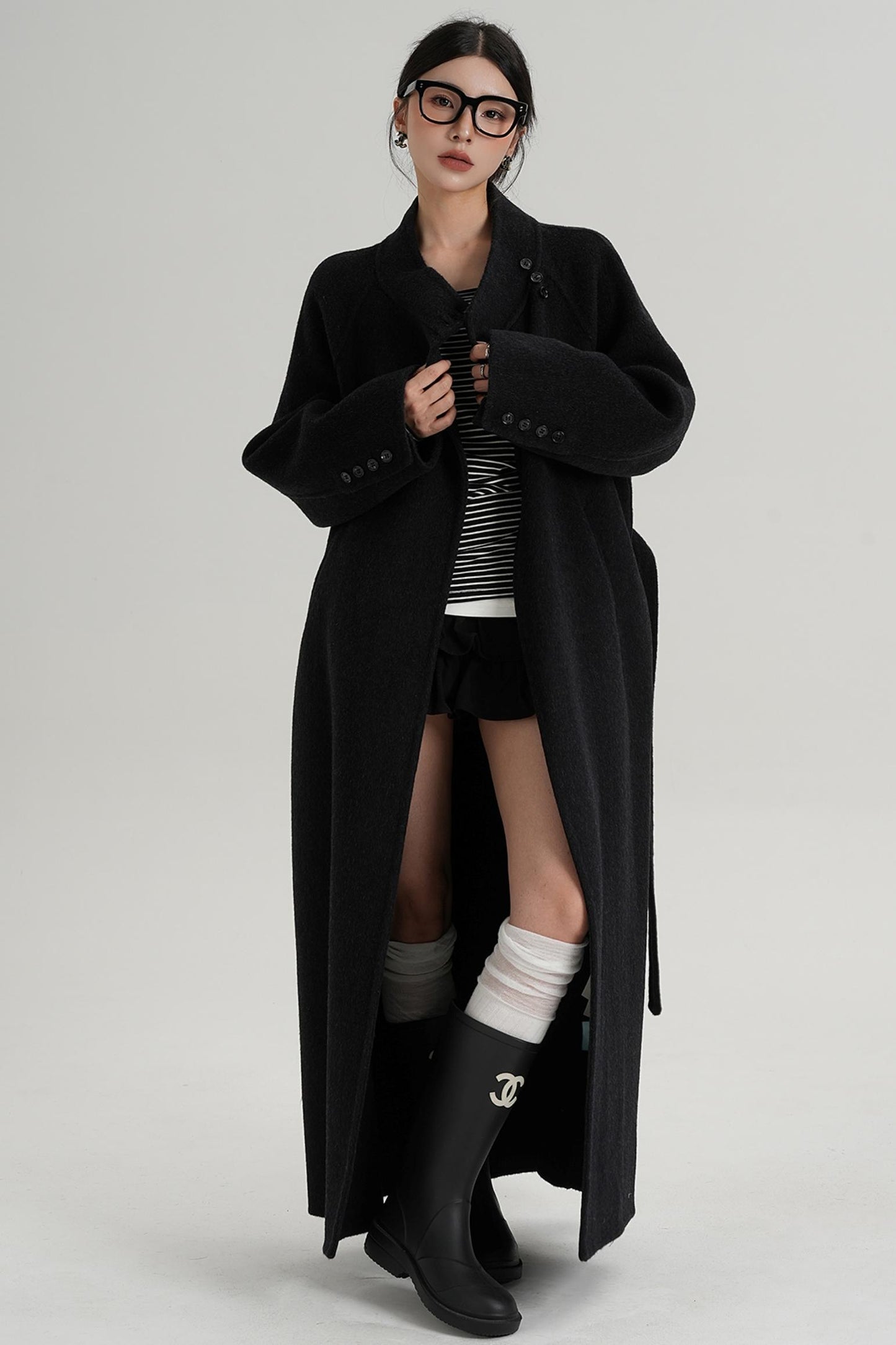 Diagonal Collar Woolen Long Coat