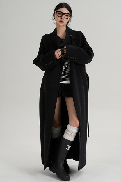 Diagonal Collar Woolen Long Coat