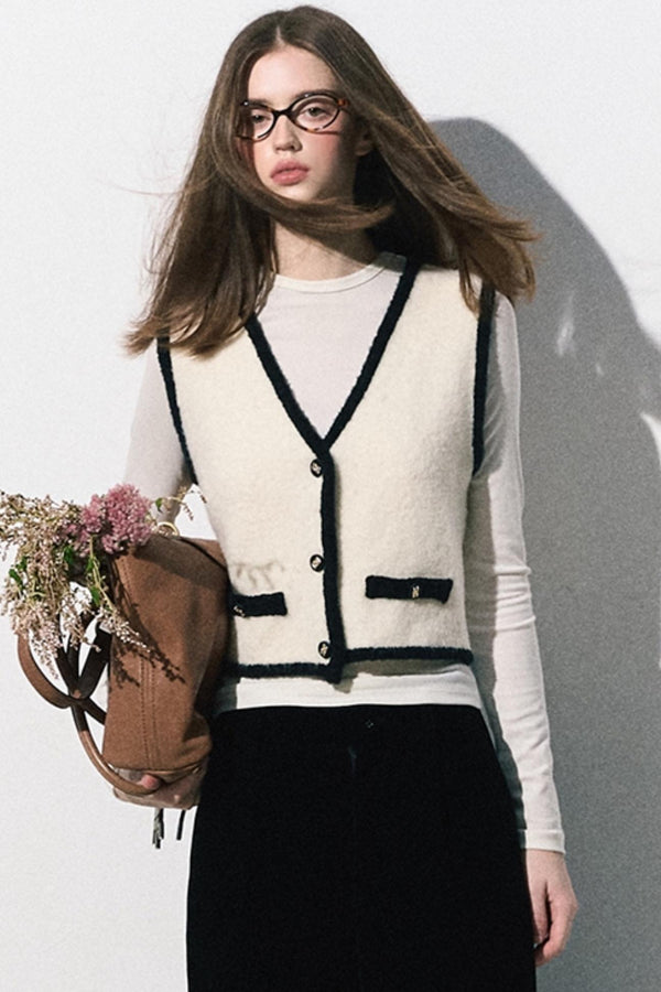 니트 카디건 조끼 세트업 