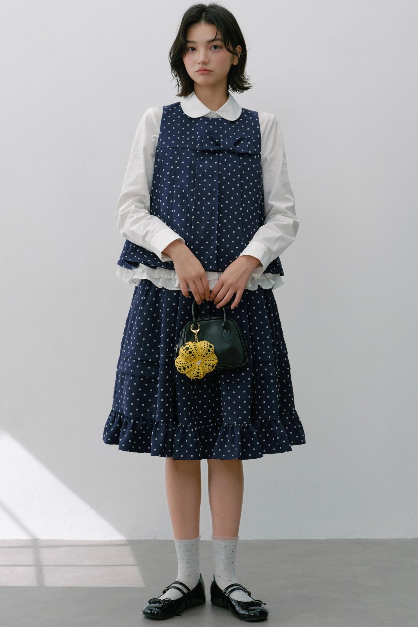 Navy Blue Polka Dot Puffy Skirt Set-Up