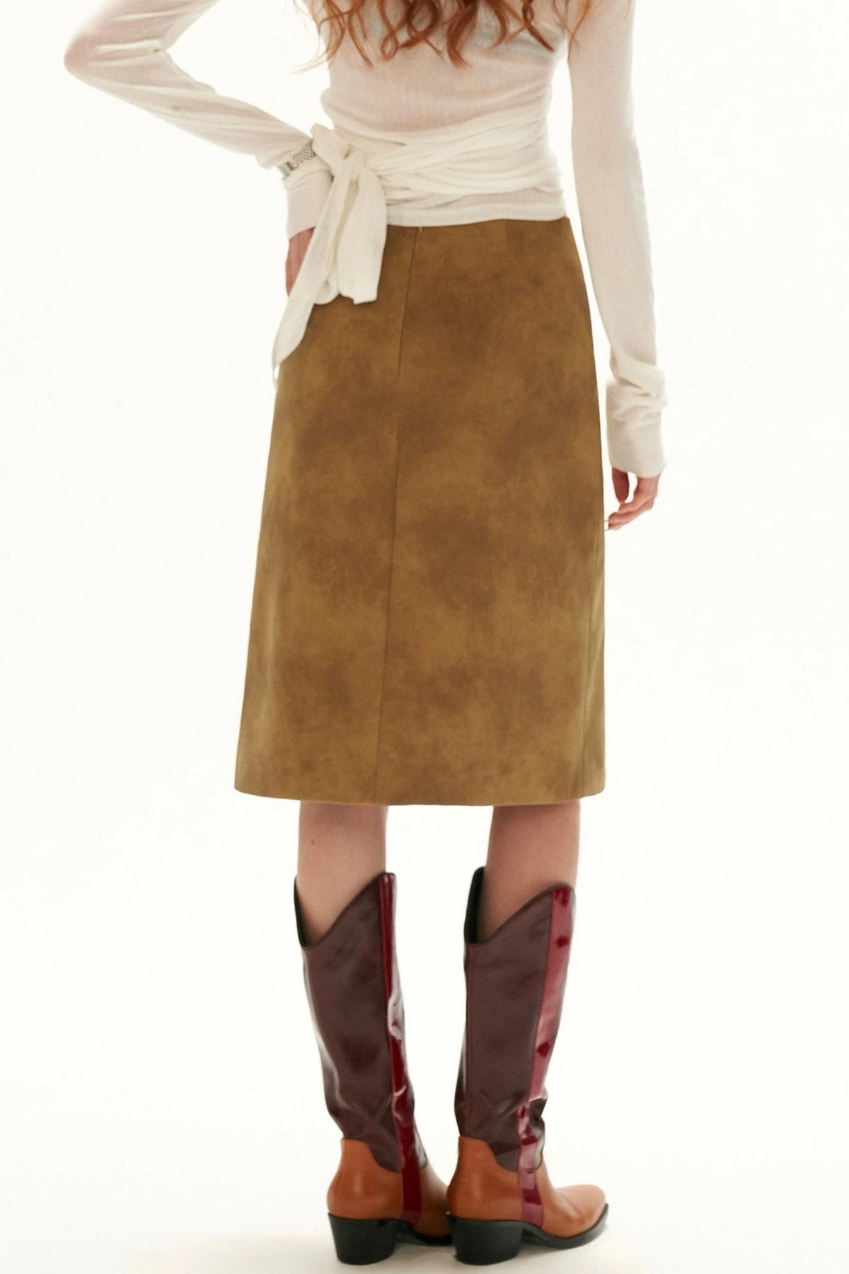 Irregular Waist Leather-Effect Button Skirt