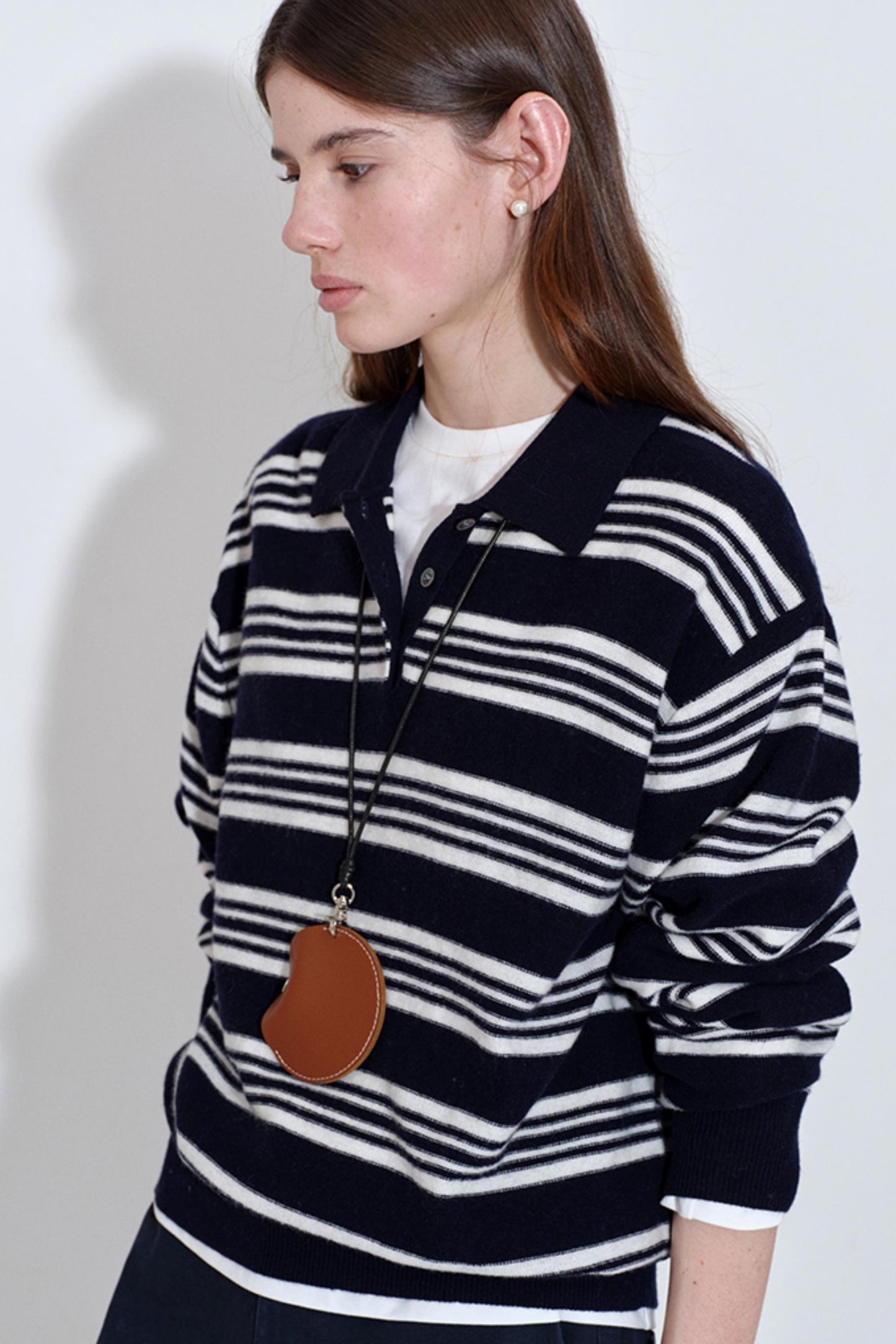 Soft Glutinous Texture Striped Polo Top