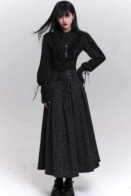 Gray Striped A-Line Skirt