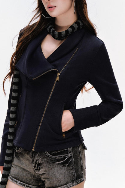 Lapel Diagonal Placket Short Jacket