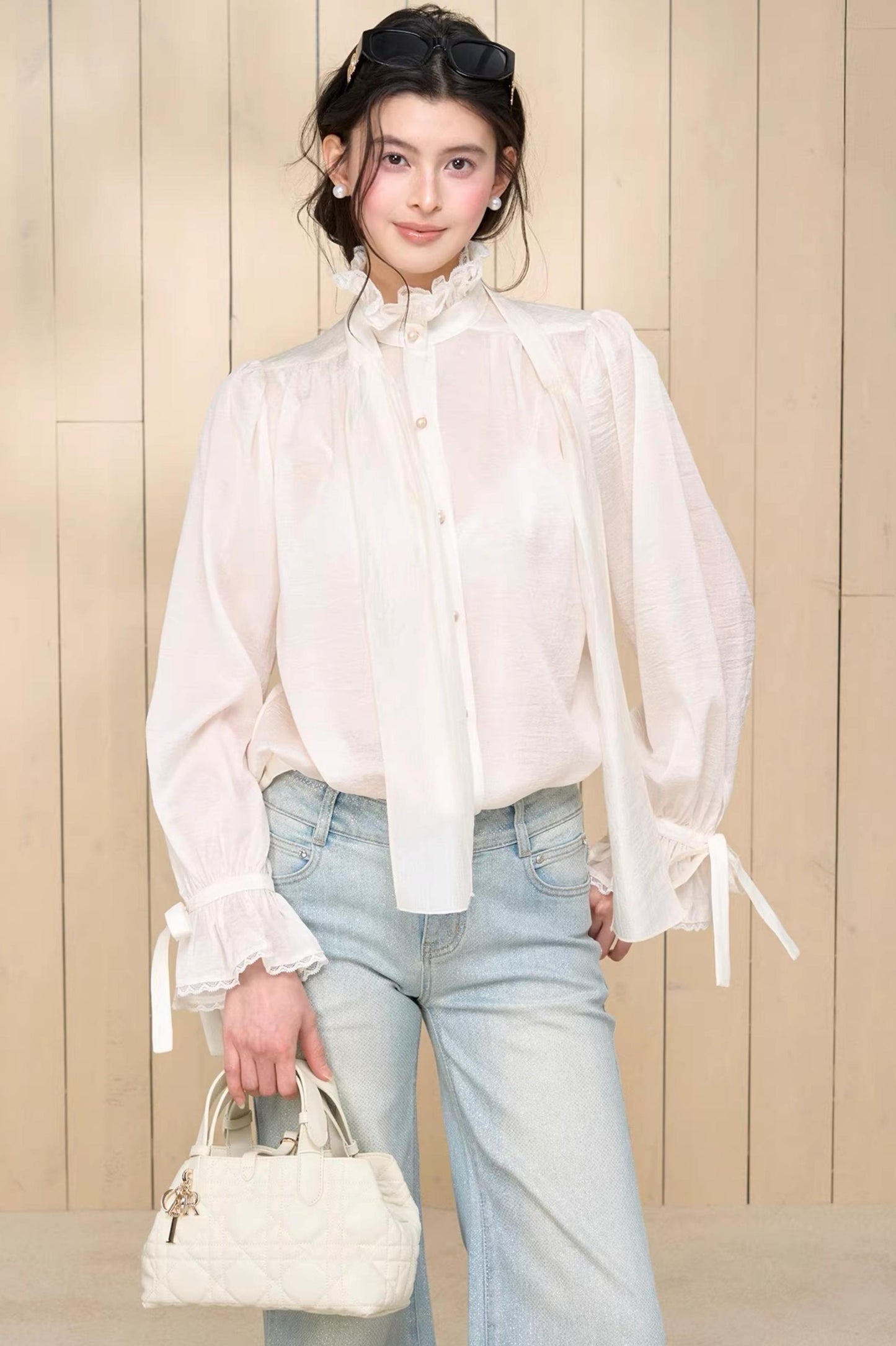 Tassel Ribbon Chiffon Shirt