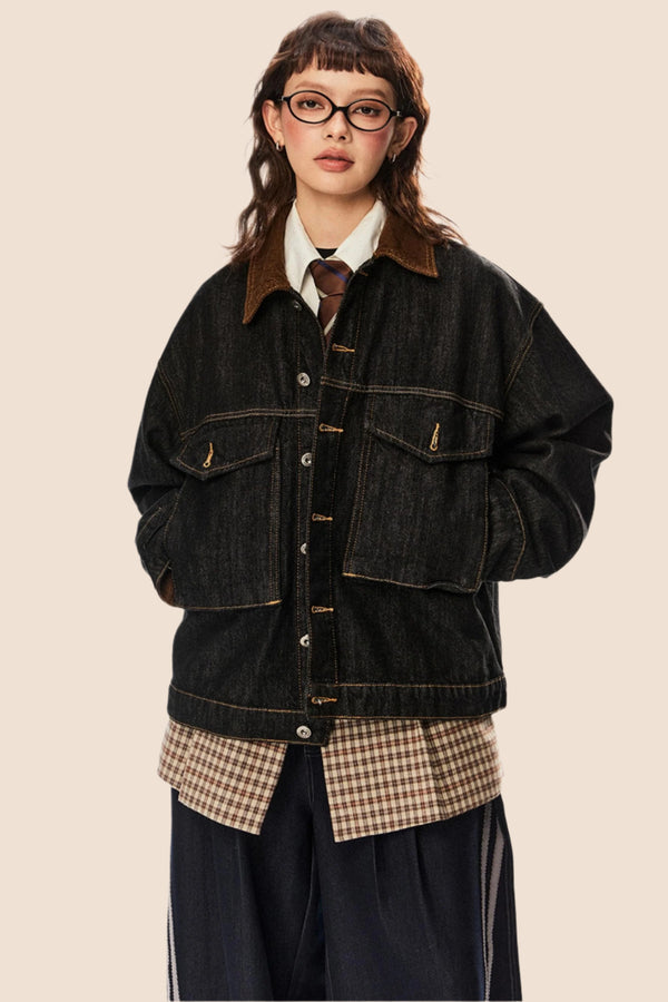 Retro Cropped Denim Cargo Jacket