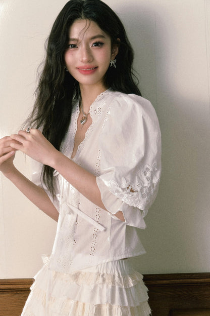 Bubble Sleeve Two Piece Cake Skirt Set-Up