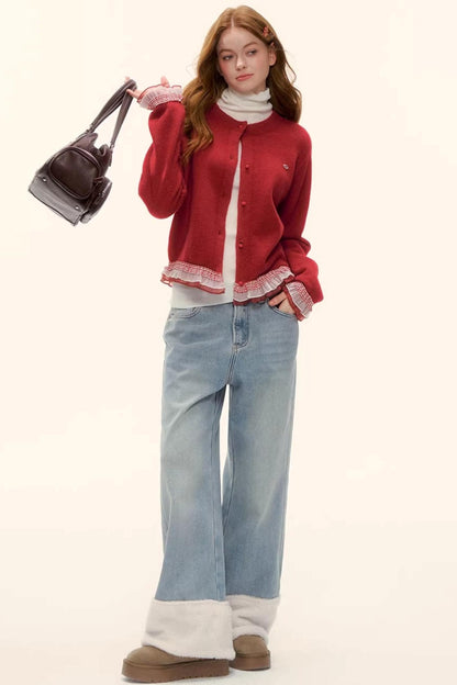 Fleece-Lined Wool Spliced Jeans