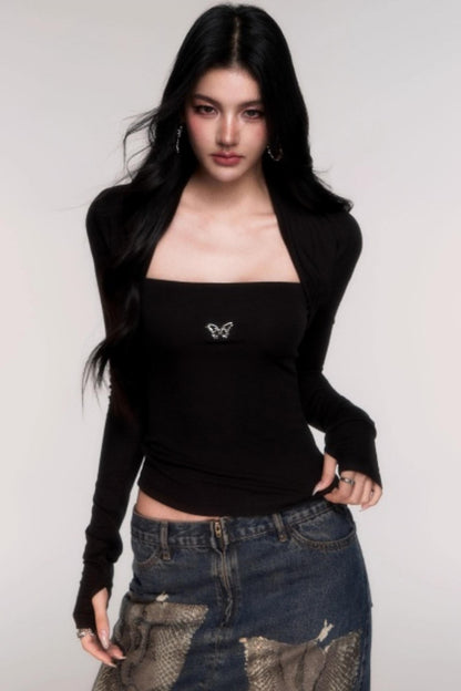 Slimming Fake Two Sleeve Knit Top