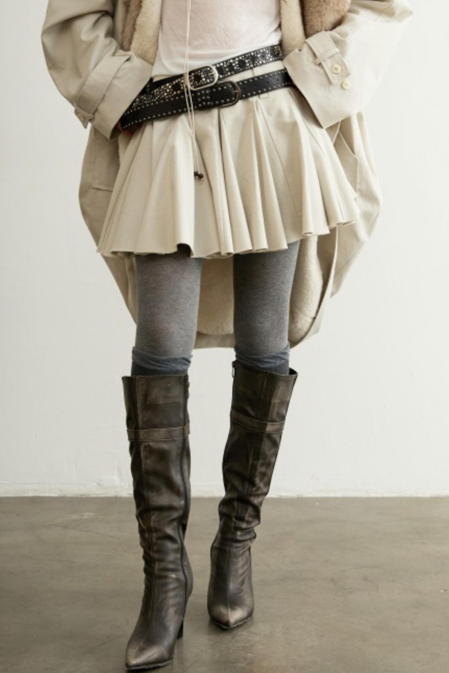 Retro Distressed Fur Collar Jacket Set-Up