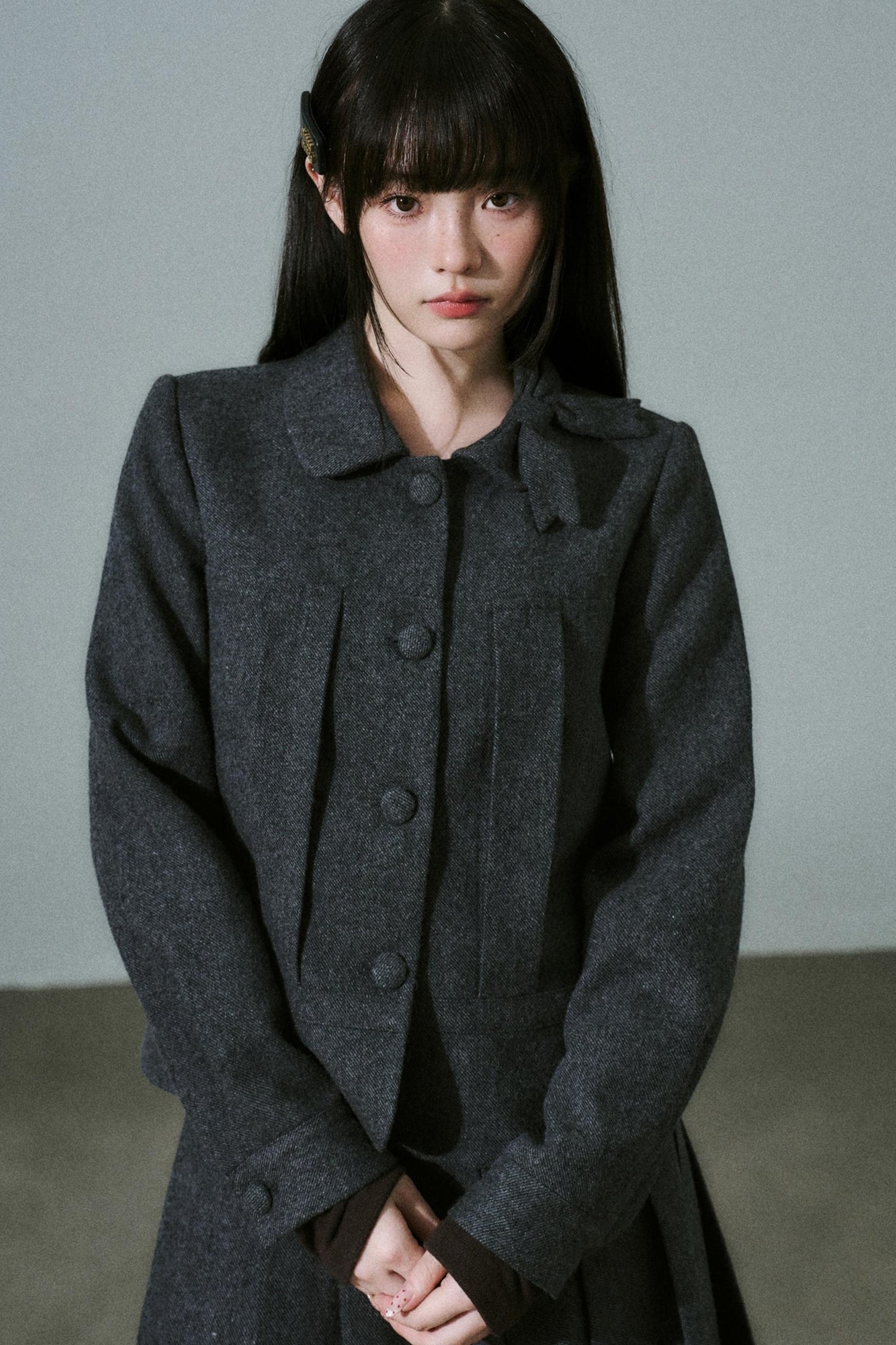 Wool Bow Tie Blazer Suit & Skirt Set-Up