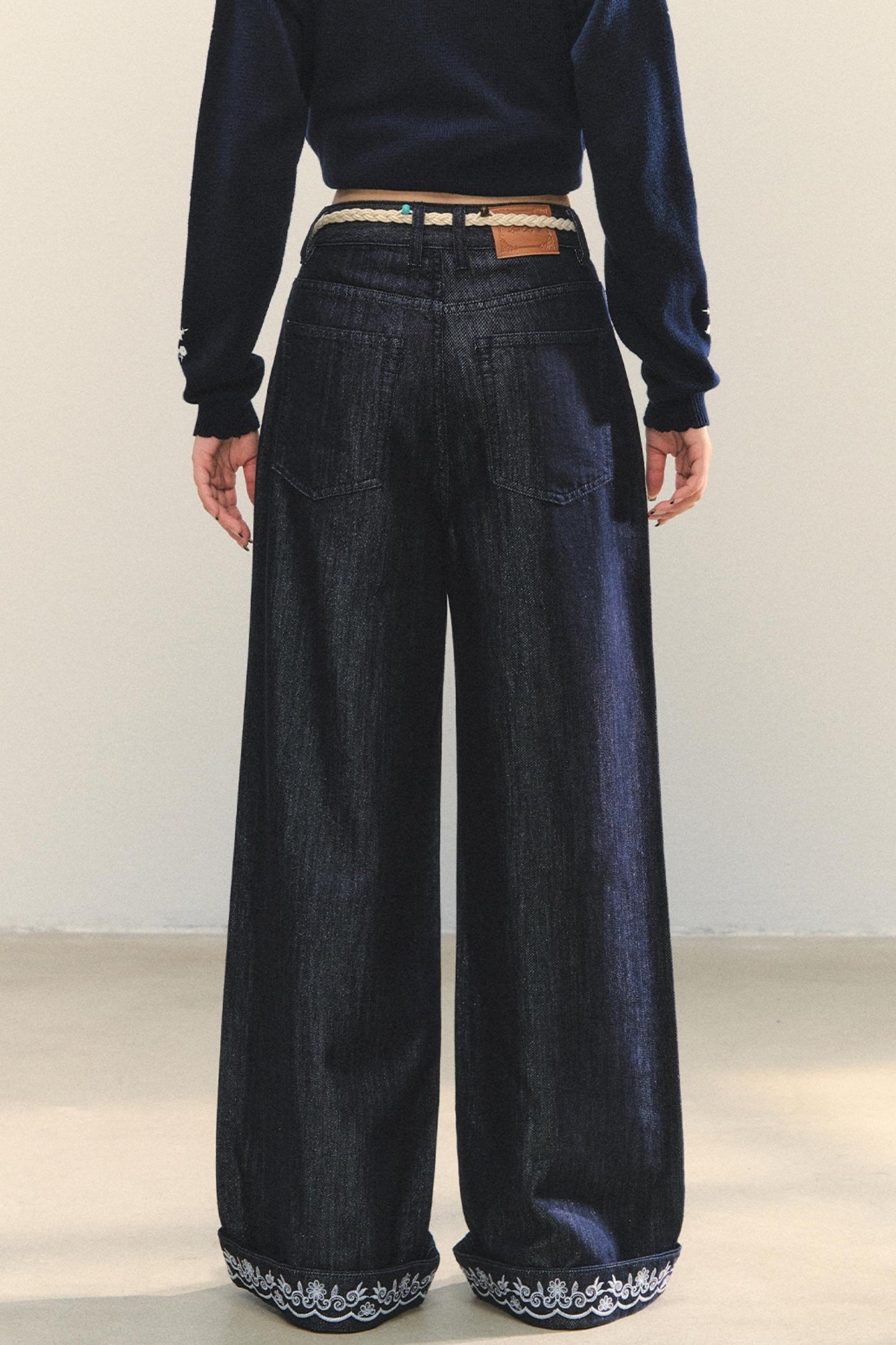 Embroidered Straight-Leg Pants