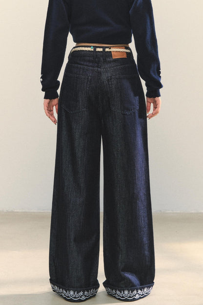 Embroidered Straight-Leg Pants