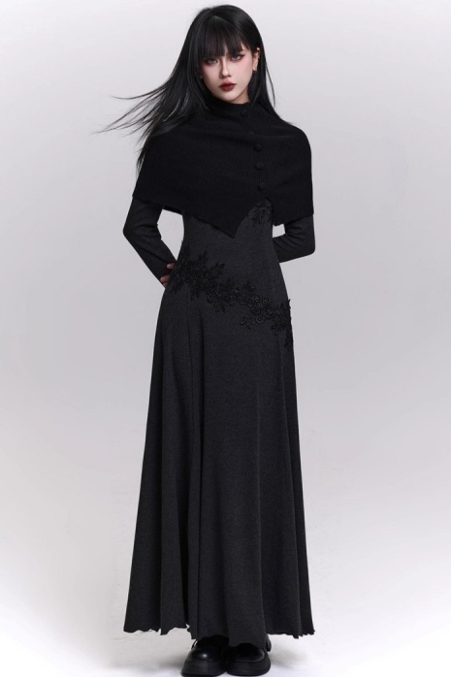 Gray Off-Shoulder Knitted Dress