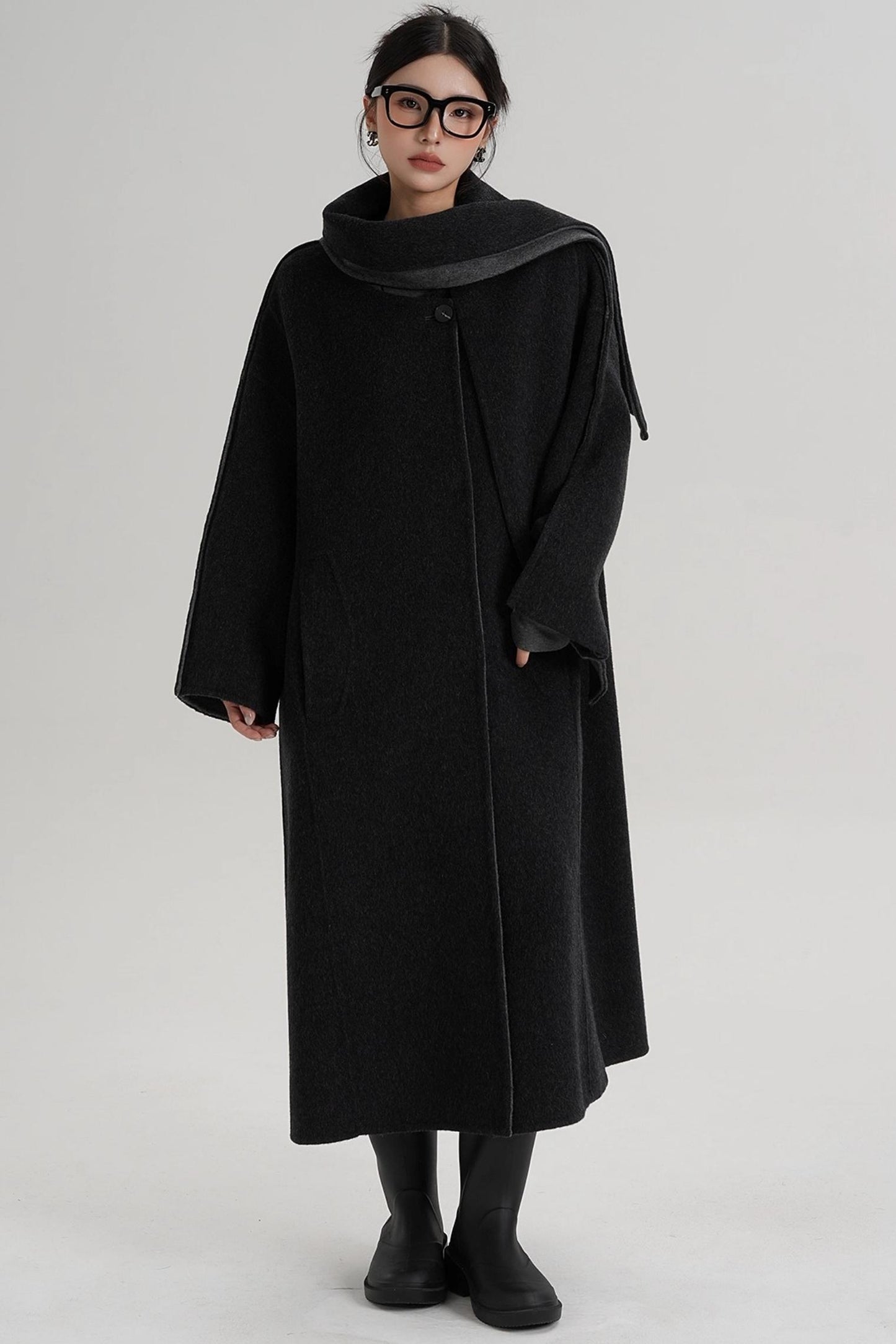 Reversible Two-Tone Scarf Wool Coat