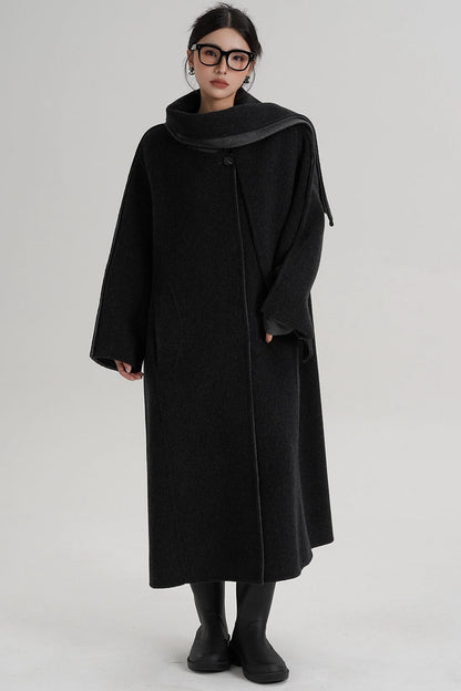 Reversible Two-Tone Scarf Wool Coat