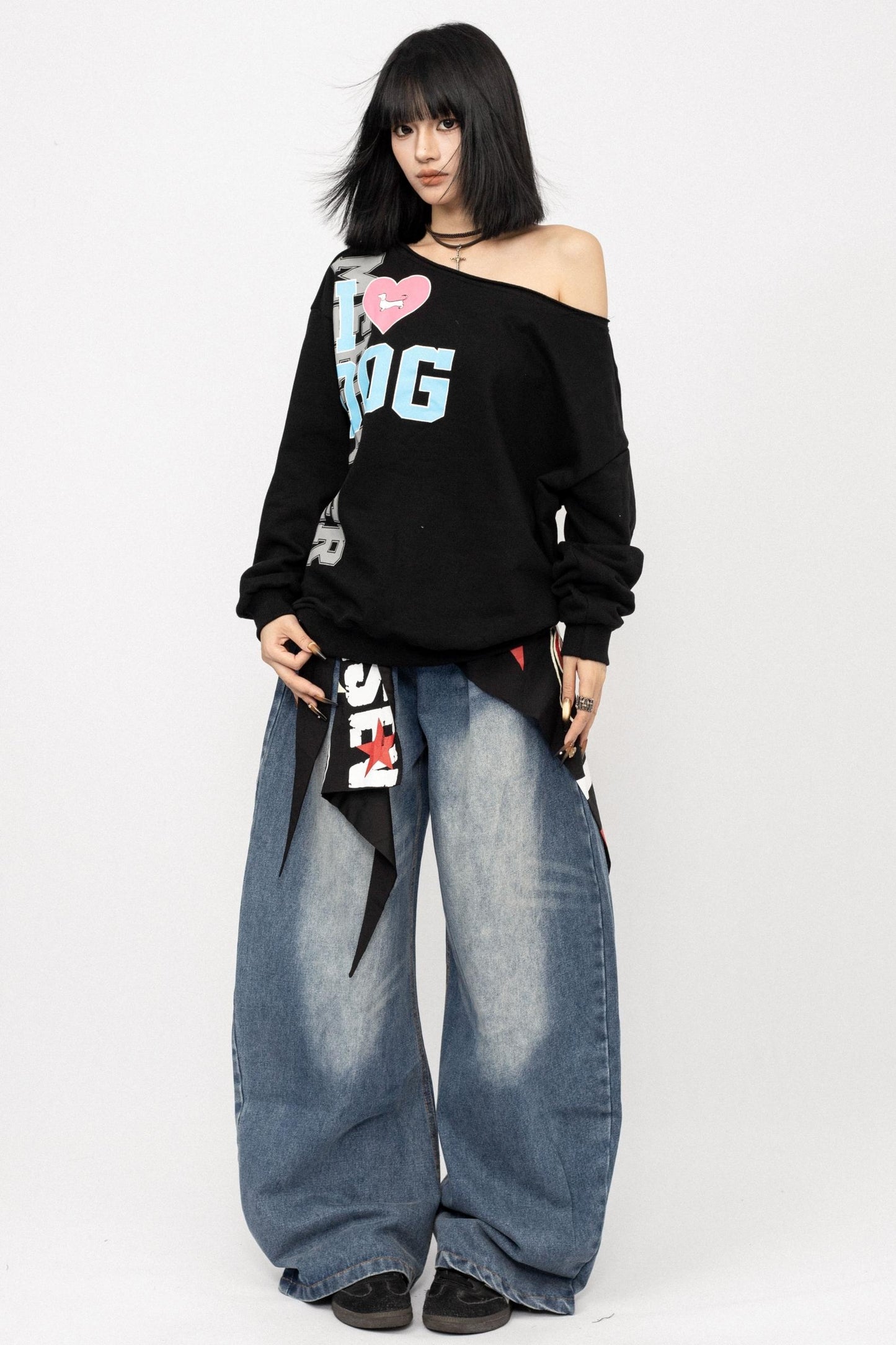 American Love Slanted Print Long Sleeve Top