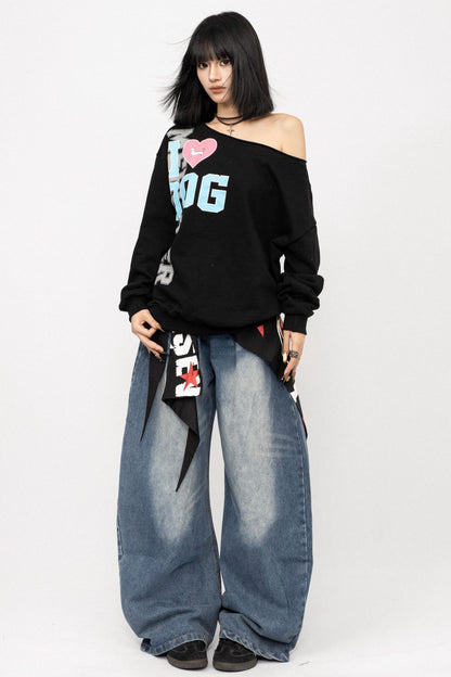 American Love Slanted Print Long Sleeve Top