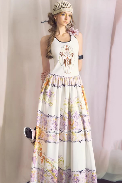 Violet Embroidered Suspender Dress