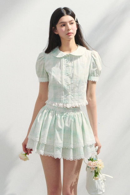 Mint Check Cake Skirt Set-Up