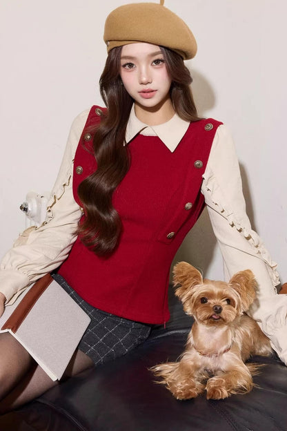 Versatile Fake Two-Piece Patchwork Top