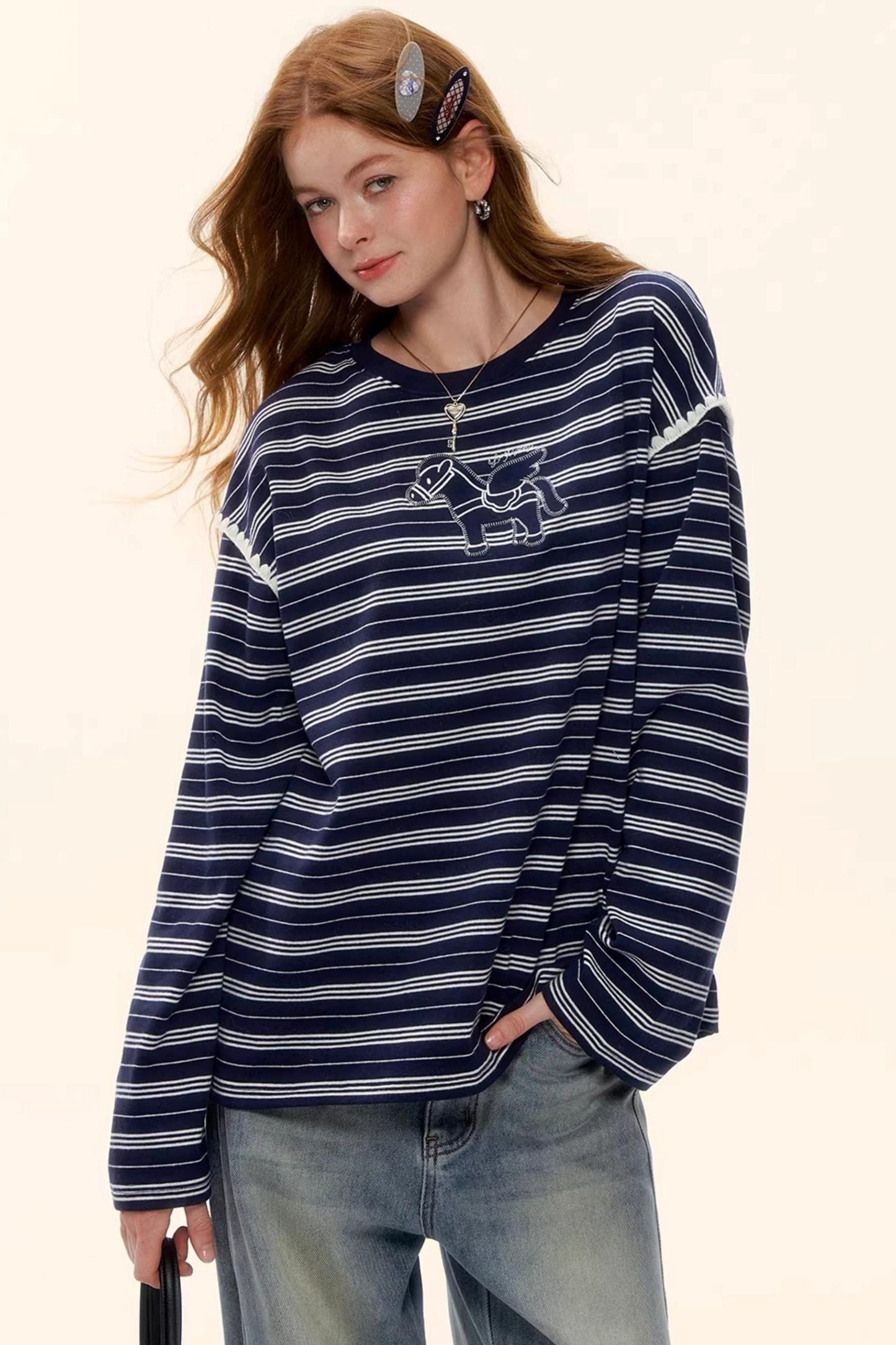Striped Color-Blocked Crew Sweater