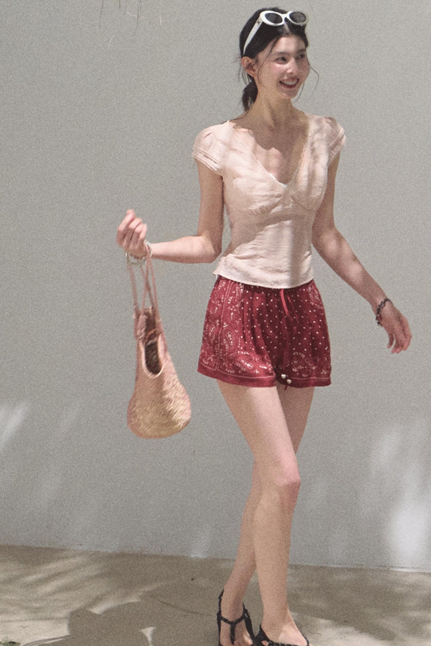 Fuzzy Lace V-Neck Tie Top