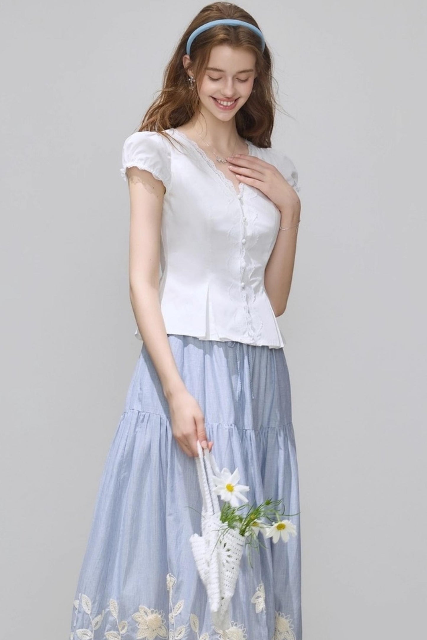 White V-Neck Slimming Shirt