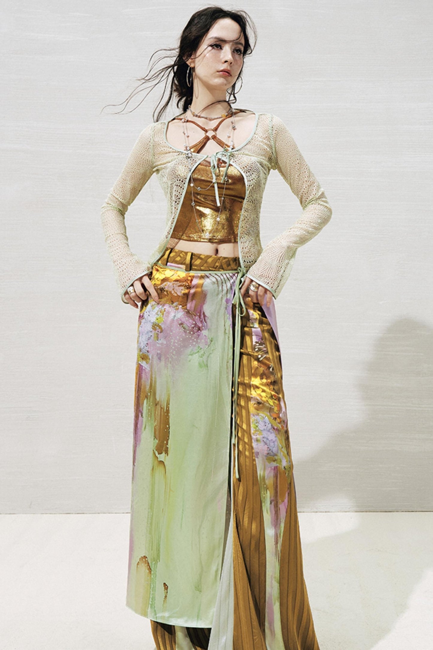 Lace Metallic Cardigan Set