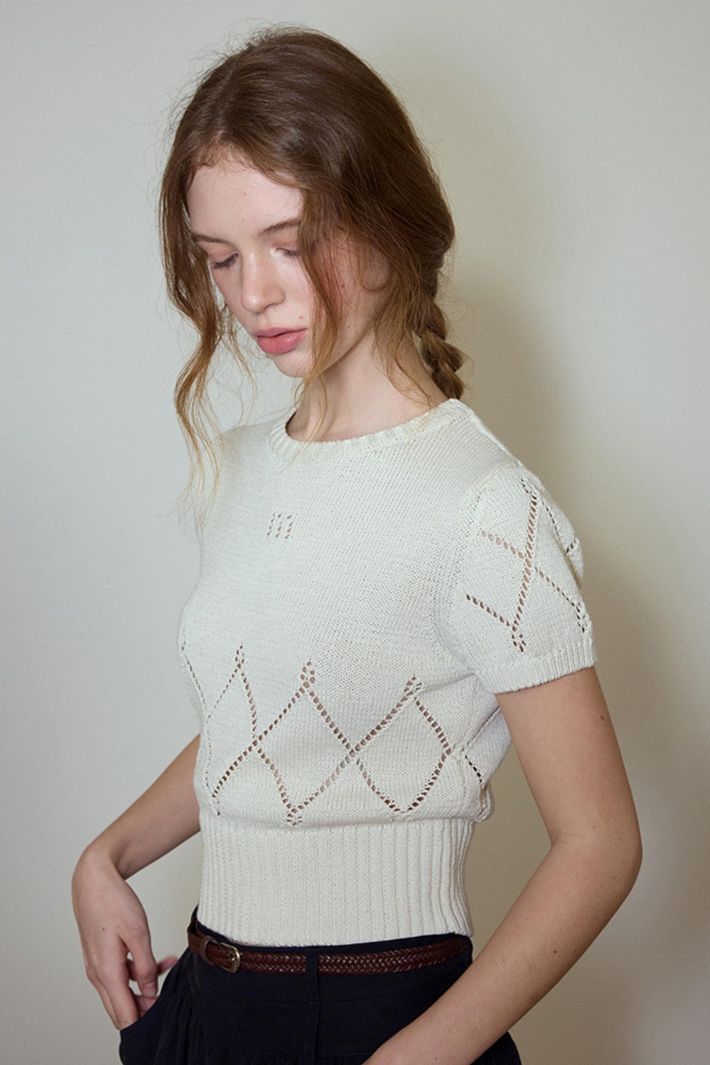 White- Navy Knit Tee